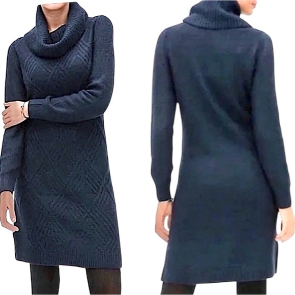 Banana Republic Blue Geo Cable Knit Cowl Neck Sweater Dress Sz XSP - Picture 1 of 13